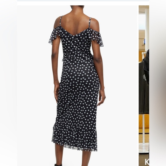 River Island Black Polka Dot One-Shoulder Ruffle Dress NWT - Picture 3 of 8